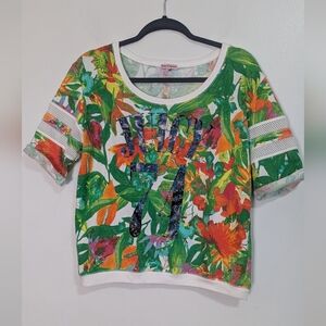 Juicy Couture 74 Floral Graphic Shirt Sleeve Sweater Top Size Medium